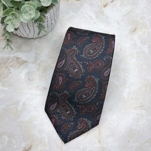 Brooks Brothers Navy‎ & Burgundy Silk Tie Paisley Print 3 3/4" - 53" Preppy